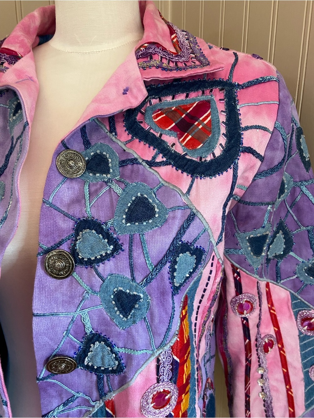 Vintage 1990’s Patchwork Appliqué Eclectic “Art to Wear” Era Jacket Women’s Med - Picture 3 of 10
